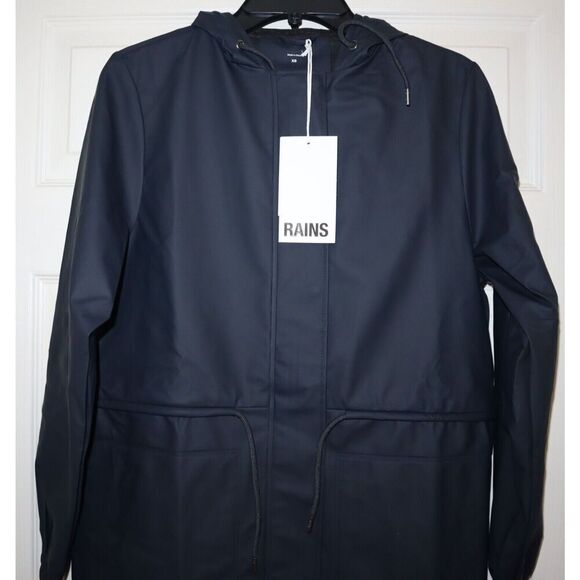 RAINS 18550 Women's Sz XS Navy Blue String Parka Waterproof Rain Jacket - Picture 9 of 11